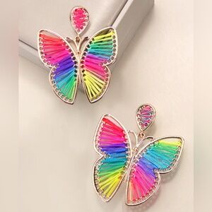Neon Rainbow Butterfly Earrings